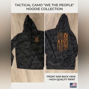 Camouflage Hoodie with Orange Graphic